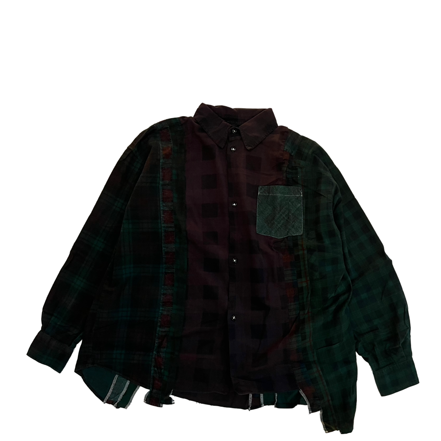 Needles Rebuild Flannel Shirt WIDE Over dye Green 01