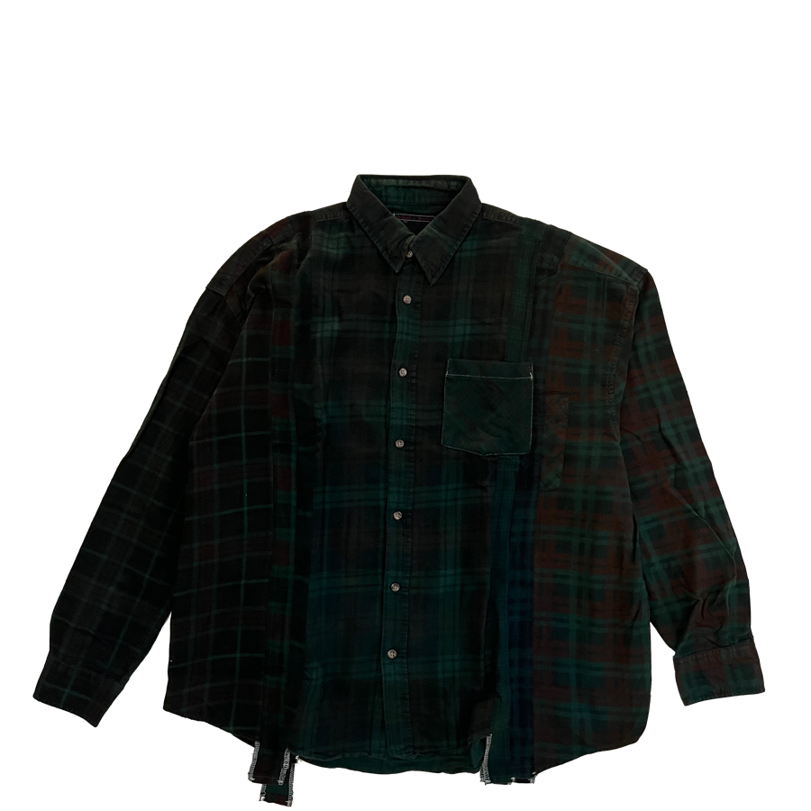 Needles Rebuild Flannel Shirt WIDE Over dye Green 02